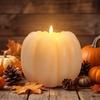 Flickering Flameless Wax Pumpkin LED Candle with Timer Remote, Faux Battery Operated Light Up Pumpkin for Fall Home Decor, Thanksgiving Centerpiece