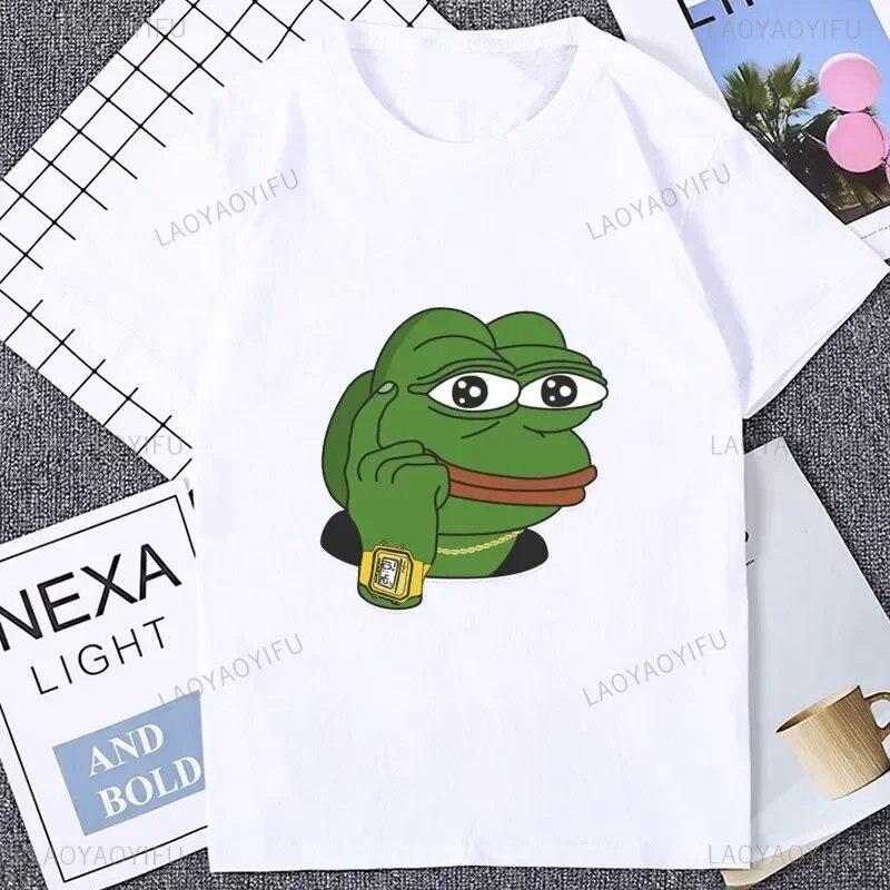 Harajuku Style Funny Cartoon Pepe Frog Emote Graphic Printed T Shirt Short Sleeve Tshirt Loose Streetwear Hipster Soft Unisex Tees