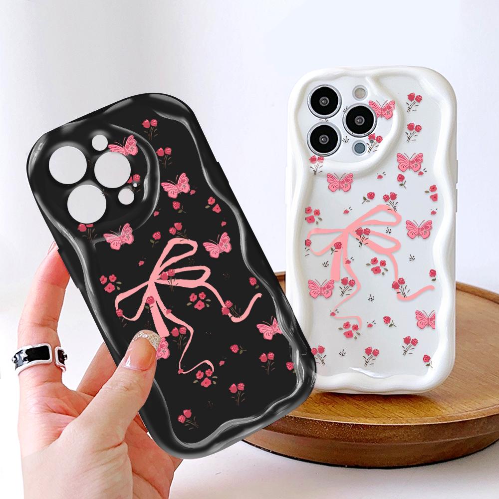 Cartoon Pattern Cream Texture Casing Wavy Edge Soft Silicone Cover Phone Case for IPhone Samsung Huawei Honor Xiaomi Redmi Infinix Tecno