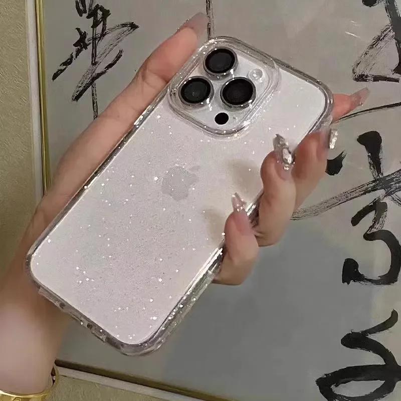 Luxury Bling Glitter Clear Phone Case For For Iphone 15 11 13 12 14 Pro Max X XR XS 7 8 Plus SE3 Shockproof Transparent Soft Cover