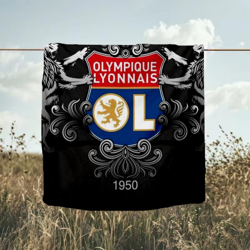 1PC Lyon Football Crest Design Printed Soft Flannel Blanket Throw for Adult Bedroom Living Room Sofa Camping Travel Fan gifts Christmas Gifts