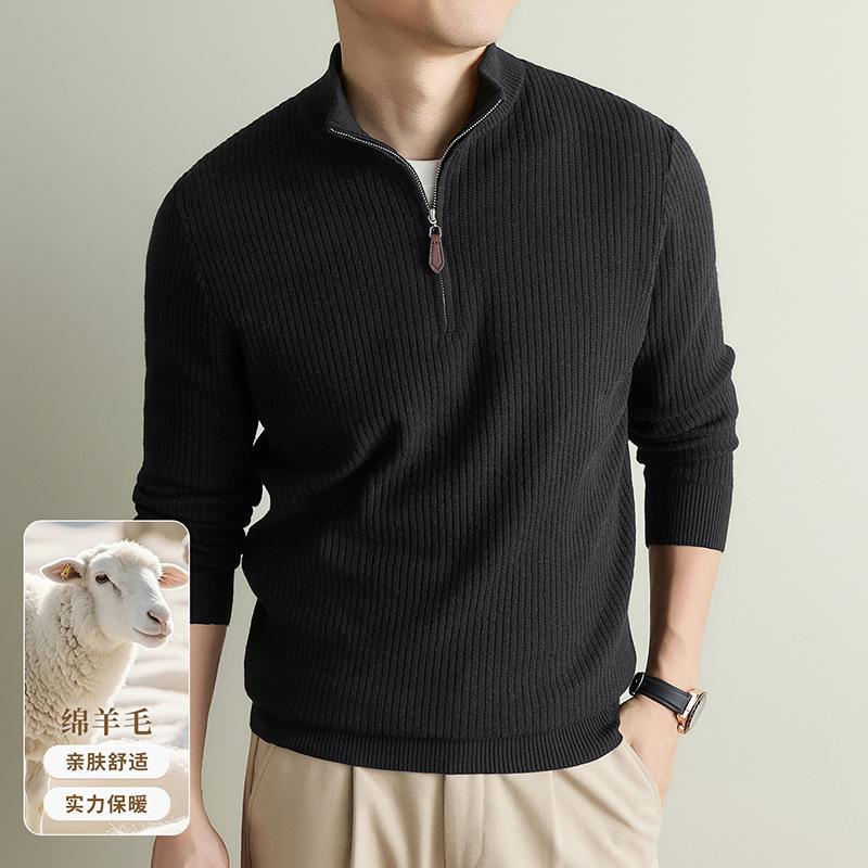 Winter Knitted Sweater Zipper Semi-Turtleneck 10A Antibacterial Thickened 410G Men'S Knitted Sweater With Quality Inspection