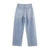 Womens Denim Jacket Pants Set With Rhinestone Embellishment Short Cropped Jean Straight Leg Jeans 2025 Fall