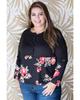 Azura Exchange Black Plus Size Floral Printed Splicing Half Button Top