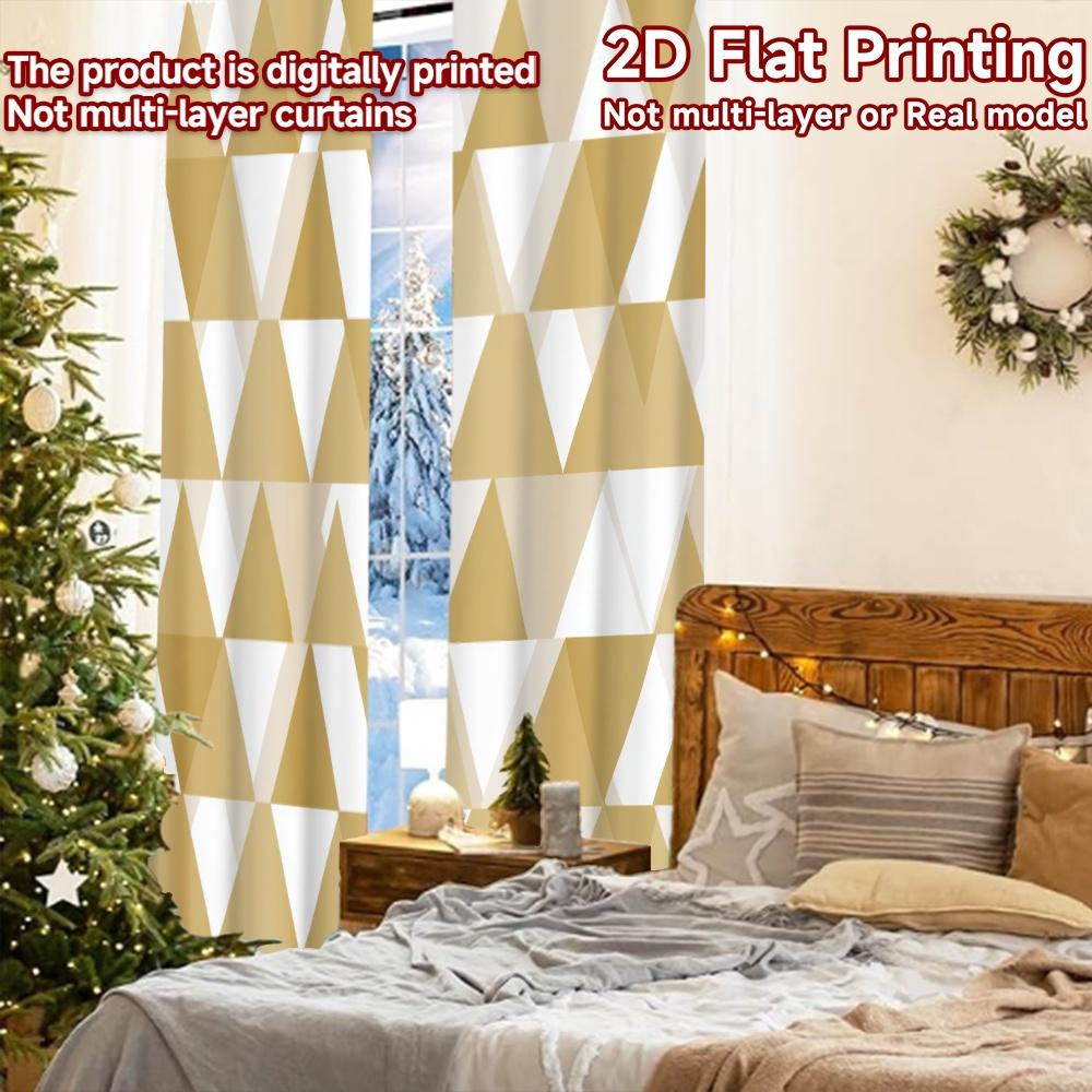2pcs, 2D FLAT PRINTING Curtains (Without Rod) Golden Geometric Festival Creative Curtains Yarn Curtains Room Decor Use for