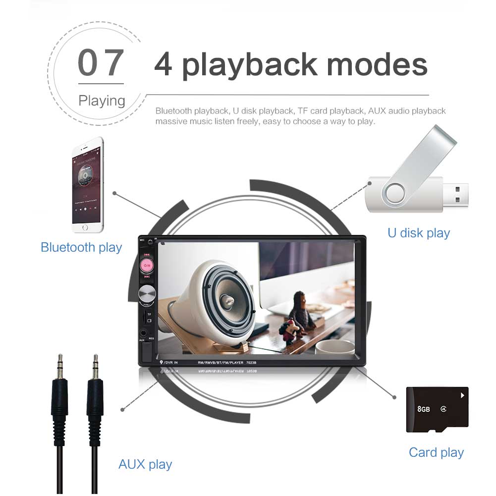 2 Din 7 Inch HD Car MP5 Radio Video Player Support Android Auto Mirror Link Bluetooth Autoradio FM AUX USB DVR Touch Screen