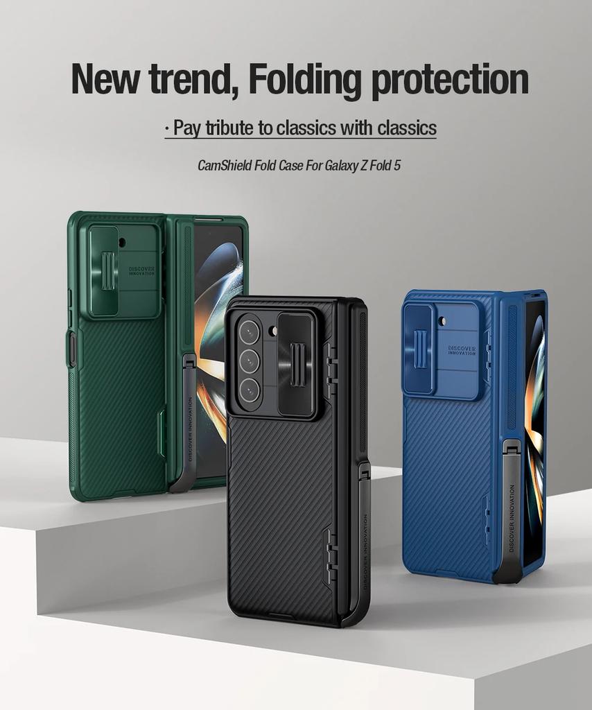NILLKIN Чехол-подставка Camshield Kickstand 360° Защита объектива Силиконовая рамка Сдвижная крышка камеры Задняя крышка для Samsung Galaxy Z Fold 5 5G