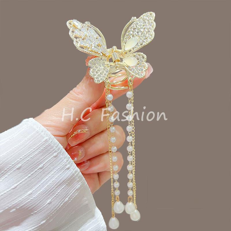Tassel Butterfly Pearl Hair Clip Women Hair Claw Hairpin Hair Crab Hairaccessory
