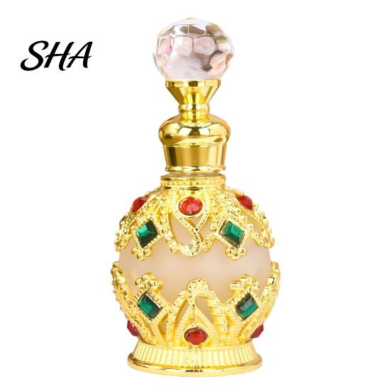Decorative Perfume Bottle 15ML Vintage Luxury Refillable Bottle, Essential Oil & Fragrance Glass Empty Scent Container Dubai Arabian Style for Travel