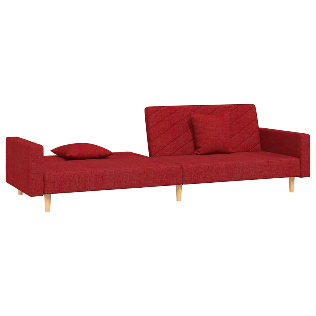 2 Seater Sofa Bed with 2 Cushions Burgundy Fabric