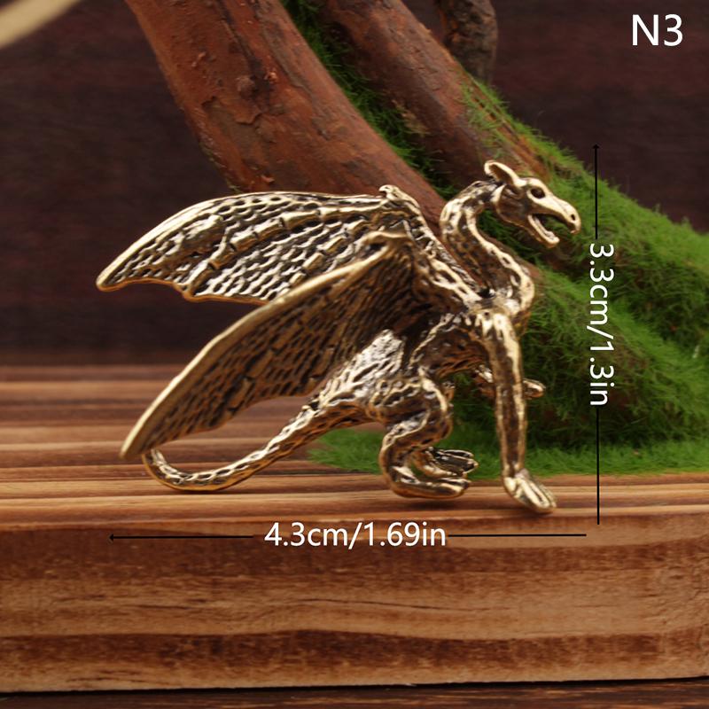 Solid Brass Pterosaur Dragon Small Statue Desktop Ornament Chinese Mythical Beast Figurines Retro Home Feng Shui Decoration