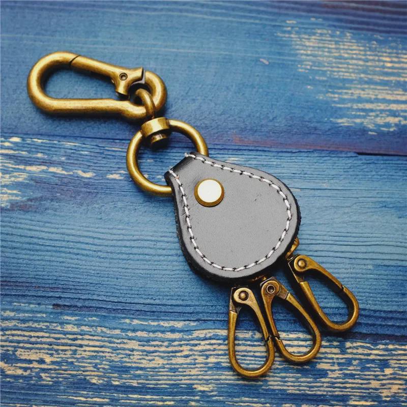Ретро креативный кожаный брелок с логотипом и металлическими вставками