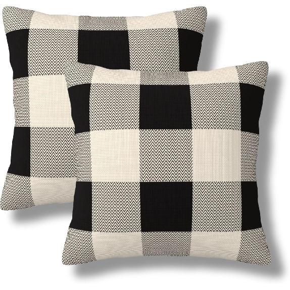 Checkered Throw Pillow Covers 18x18 Set of 2 Buffalo Plaid Boho Decorative Pillow Cover Black White Outdoors Pillowcase Cushion Case Home Decor for