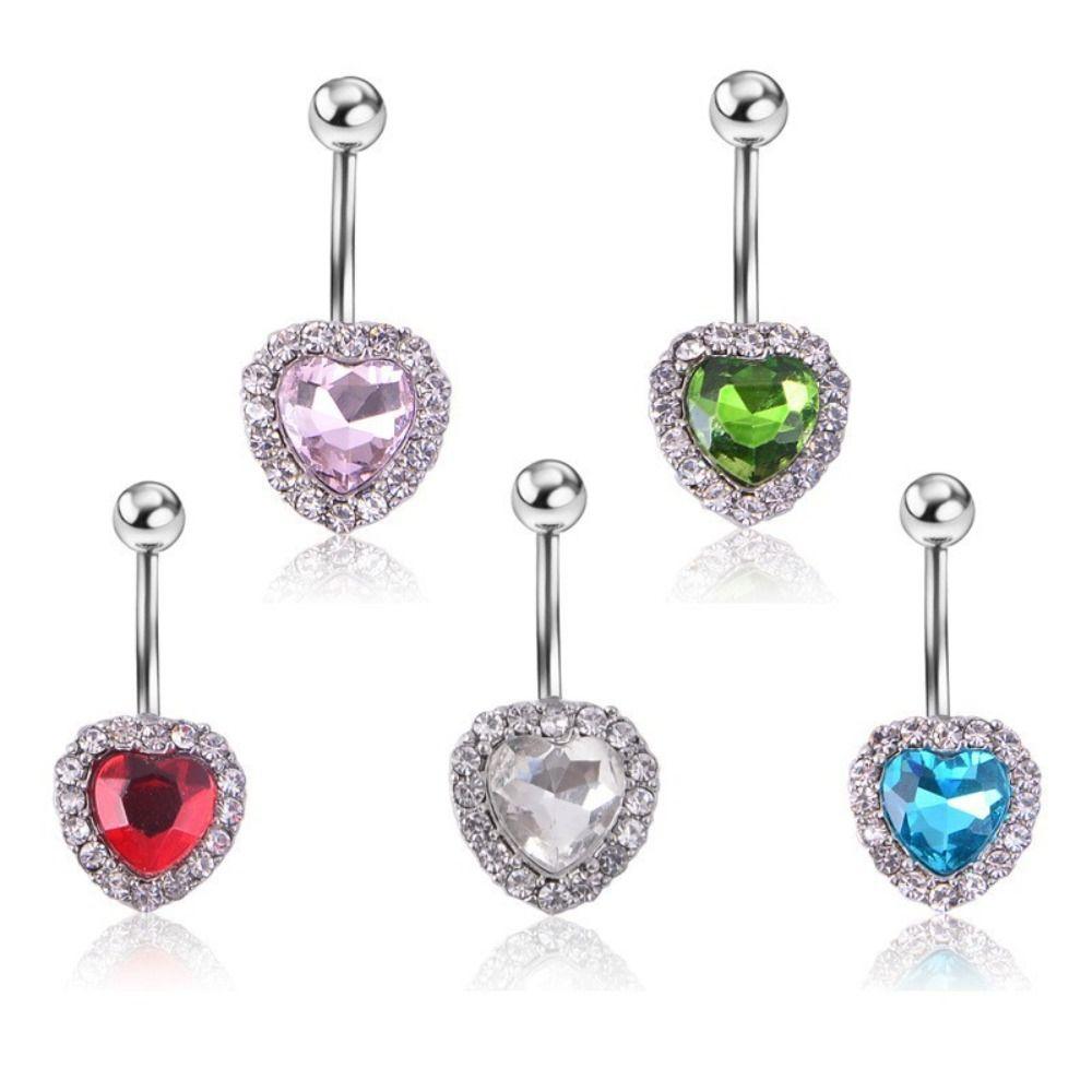 Stainless Steel Double Heart Belly Button Ring Rhinestone Body Piercing Jewelry Girls