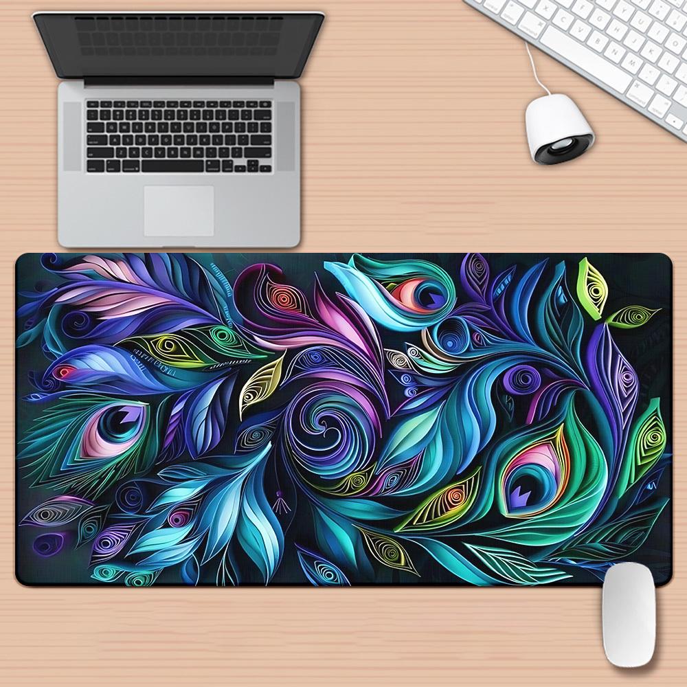 Metal Art Peacock Feather Xxl Desk Mat Nonslip Rubber Base Large Gaming Office Mouse Pad For Laptop Notebook