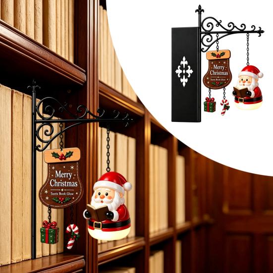 Santa Snowman Shelf Lights Christmas Bookshelf Hanging Light, Book Nook Lamp, Metal Garden Balcony Decor Floating Library Lantern Decor, Holiday