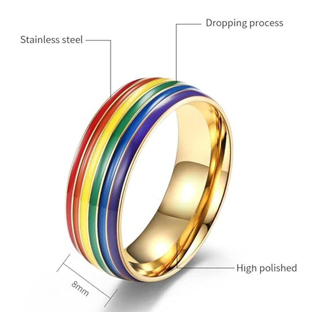 Stainless Steel Multicolour Rainbow Rings Enamel Finger Knuckle Bands Unisex Couple Rings  Woman