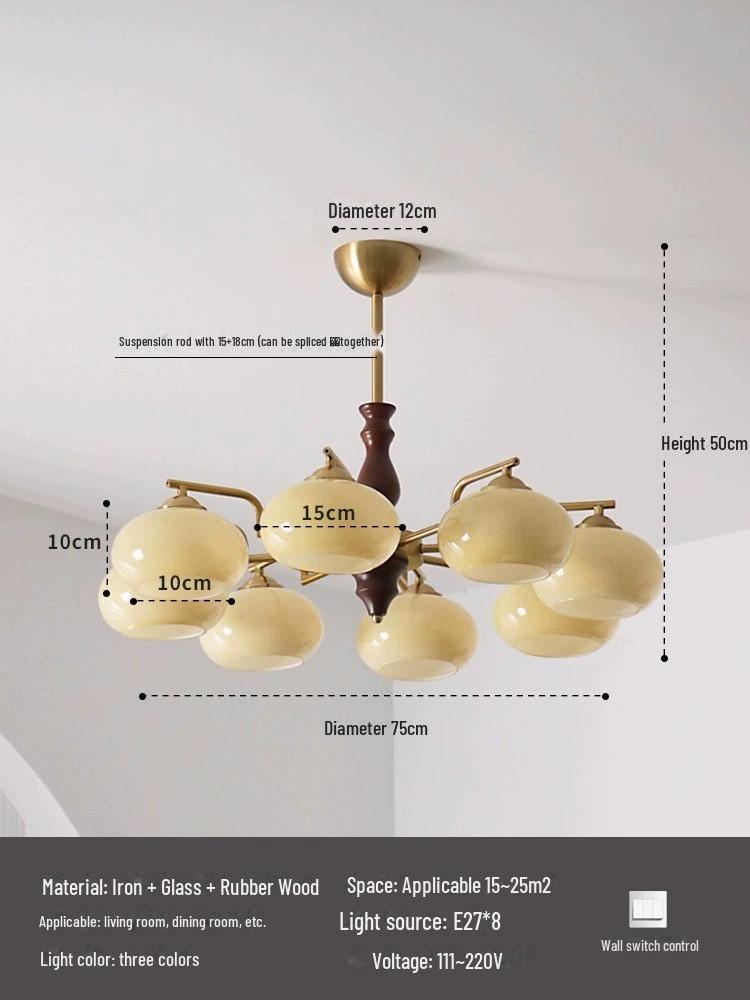 Vintage American Retro Solid Wood Chandelier: Bauhaus Style for Living Room, Bedroom, Study, or Restaurant - Eye Protection Lamp