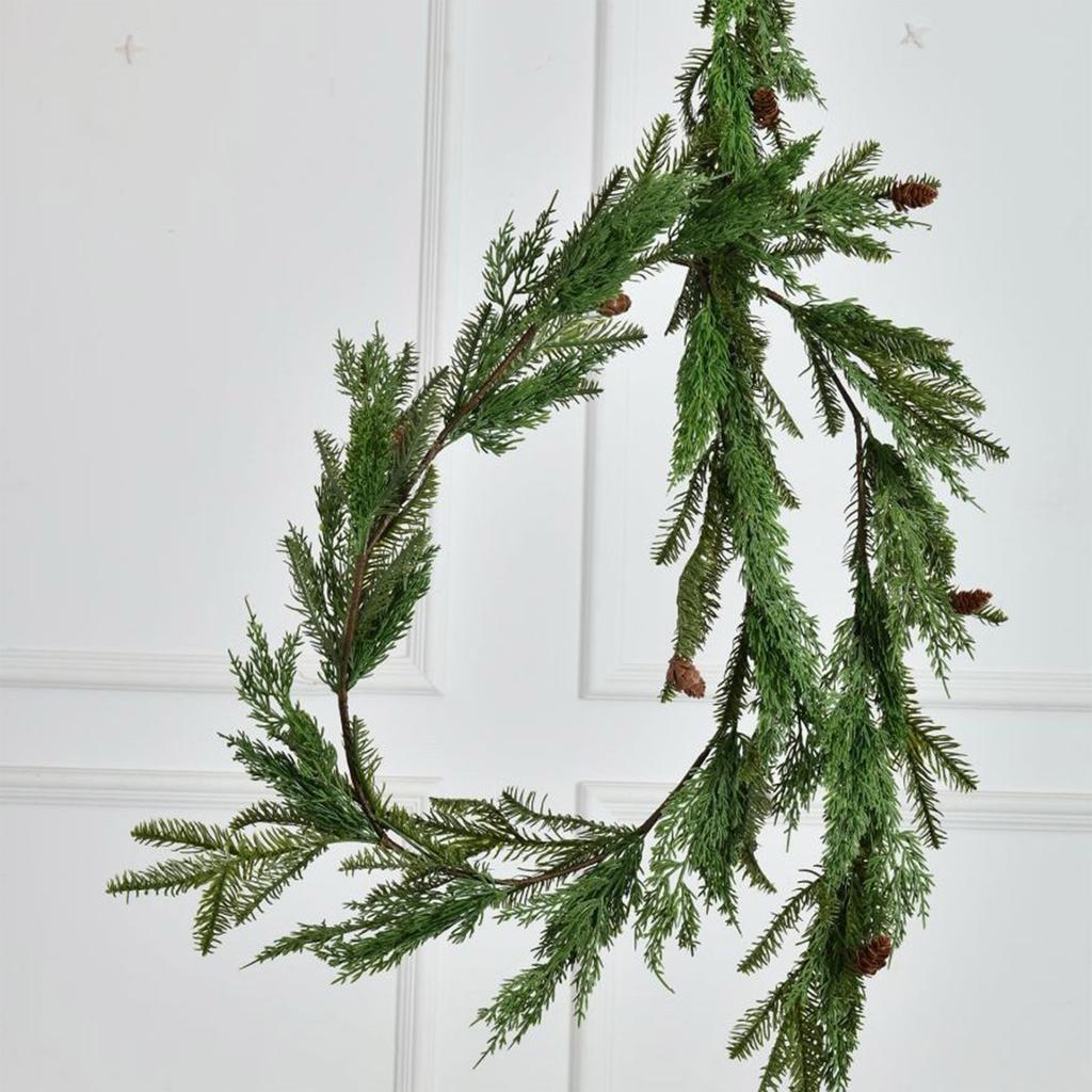 6/9ft Handmade Garland,Artificial Cedar Needles Green Seasonal Garland For TV Cabinet Winter Holiday Indoor Outdoor Decoration