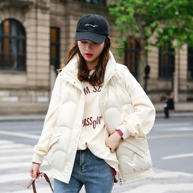 Womens Short Puffer Vest Winter Loose Sleeveless Warm Cotton Down Jacket Casual Office Wear