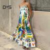 Женское летнее платье для отдыха без рукавов с открытой спиной А-силуэта с большим качелями и цветным принтом без воротника, пляжное платье миди