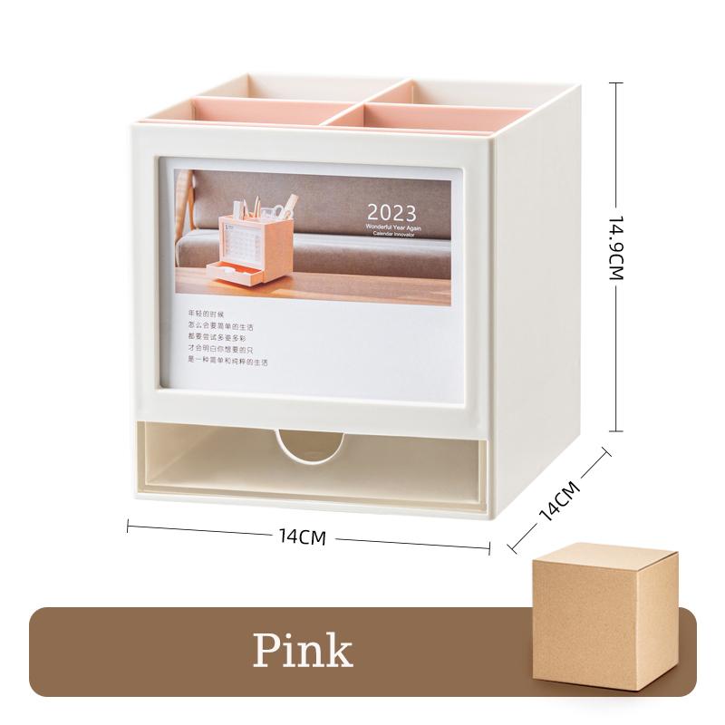 Креативный вращающийся на 360 ° держатель для ручек с настольным календарем, настольный органайзер для канцелярских принадлежностей, большой вместительный ящик для хранения карандашей, школьный офис