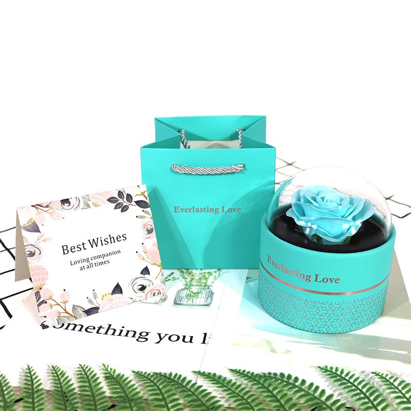 Valentine's Day Circular Jewelry Box Romantic Plastic Birthday Party Rose Decorative Eternal Flower Unique Gift Accessories