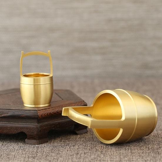Micro Landscape Non-fading Cute Eye-catching Copper Bucket of Golden Ornament Mini Brass