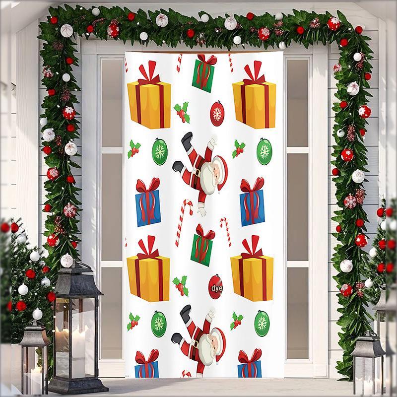 Рождественский гобелен на дверь из эластичной ткани - Фон с подарками Санта-Клауса для праздничных вечеринок