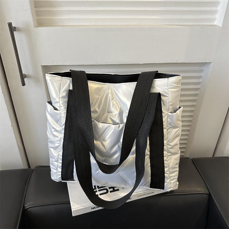 Премиальная фактурная сумка женская новая большая вместительная модная зимняя перламутровая хлопковая сумка через плечо сумка для поездок на работу