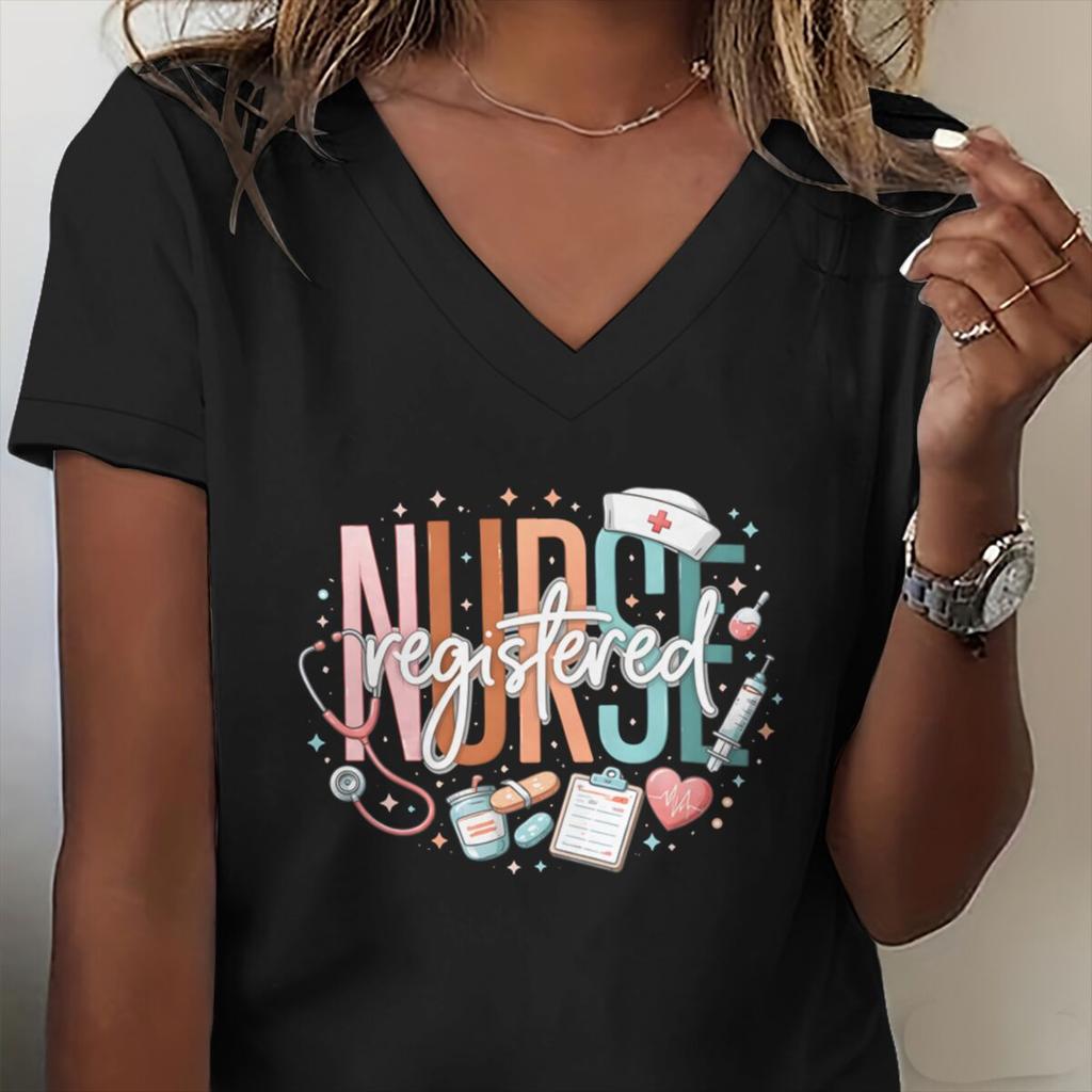 Registered Nurse T Shirt Rn Week Funny Nursing Vintage Comfortable Clothes International Nurses Day Tshirt Vneck Casual Tops