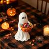 Lighted Ghost Decor Halloween Figurine with Pumpkin Candy Bowl, Cute Resin Statue, Freestanding Outdoor Garden Decoration Trick or Treat