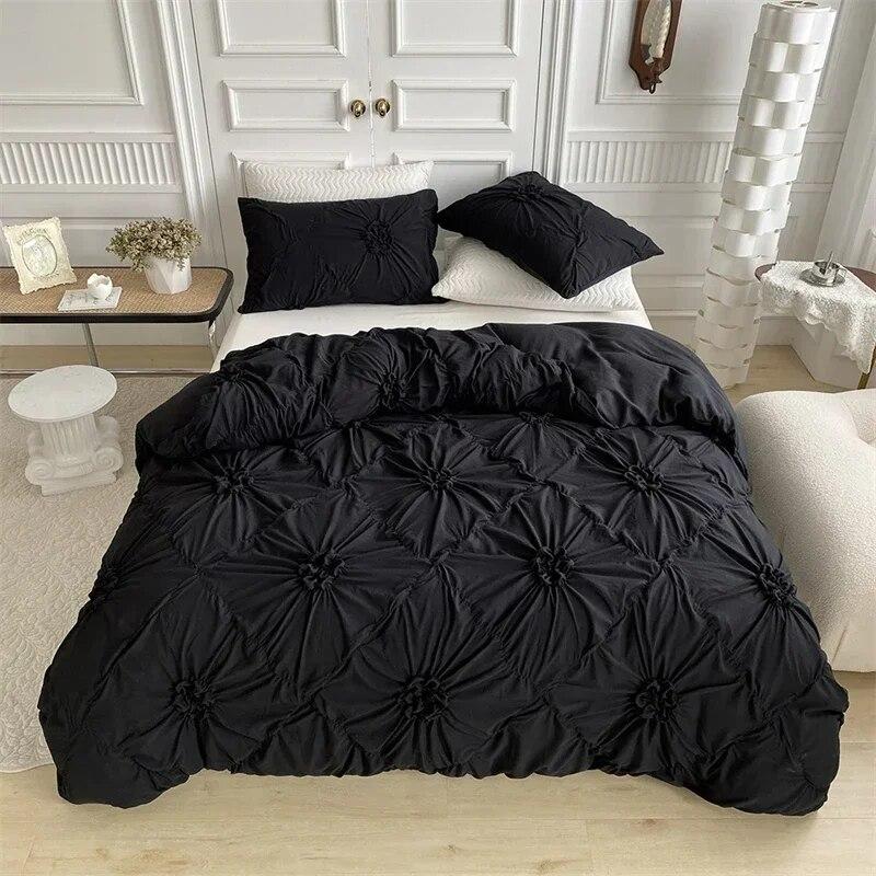 Three-dimensional Pinch Pleated Crafts Double Duvet Cover Set 220x240 Solid Twist Flowers King Size Bedding Set Quilt Cover Set