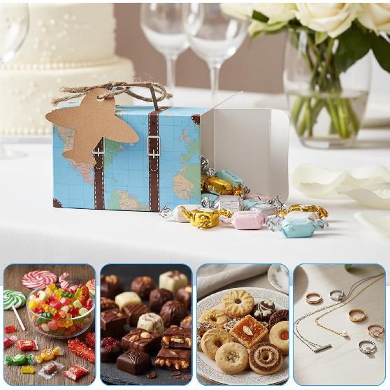 HONEYGIFTS 50 Piece Mini Suitcase Gift Box Party Favor Candy Box, Mini World Map Suitcase for Birthday Party/Wedding/Travel Themed Parties/Bride