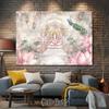 2D Indian Ganesha Backdrop, Traditional Puja Scene Background for Religious Ceremony