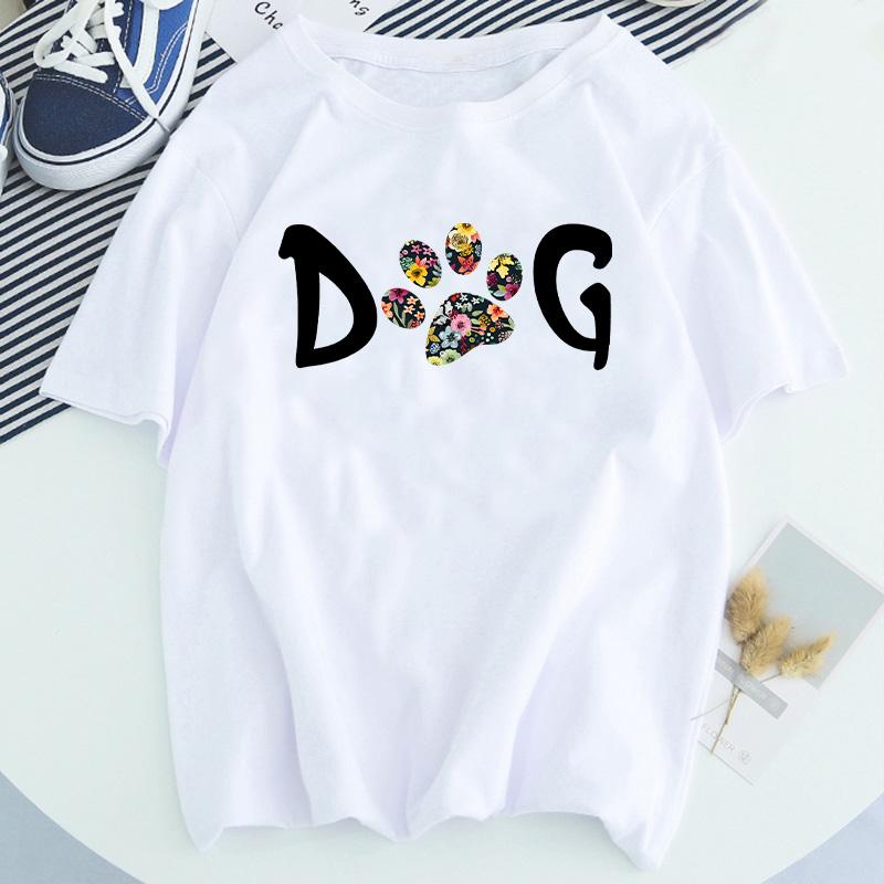 Women Dog Paw Print Short Sleeve Fashion Printed Summer Lady Womens Clothing Tops T-Shirt Shirt Tees Female T Shirt