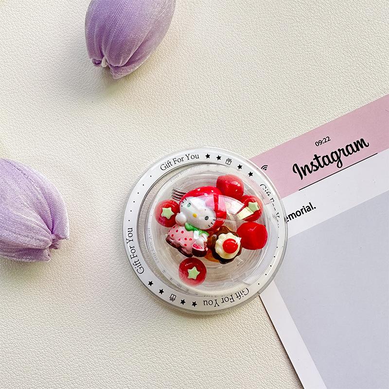 Mobile Phone Airbag Bracket Pasted Round Rocking Music Strawberry Kt Cat Women'S Cute Magnetic Desktop Support Rack Ring