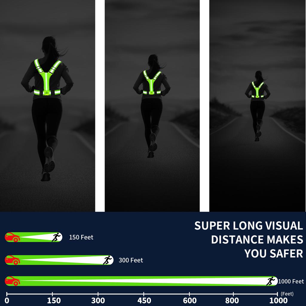 Adjustable LED Reflective Vest Running Gear Running Lights for Runners USB Rechargeable LED Light Up Vest High Visibility