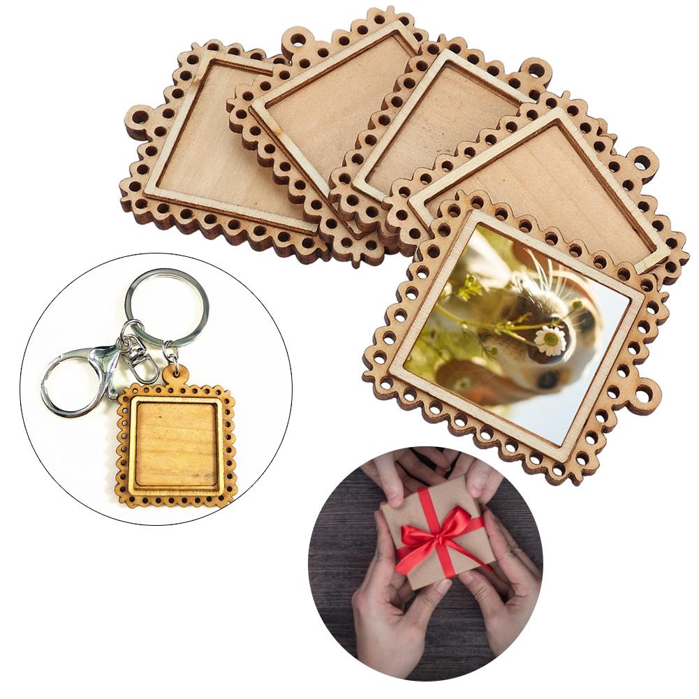5 шт. деревянные прямоугольные тиснения пустая основа маленькая деревянная фоторамка брелок для ключей лотки