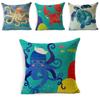 Exquisite 18" Blue Sea Animal Cotton Linen Cushion Cover For Stylish Living Spaces