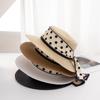 Модная соломенная шляпа в горошек для женщин, солнцезащитная праздничная пляжная шляпа, белая французская шляпа с плоским верхом, женская шляпа-бантик