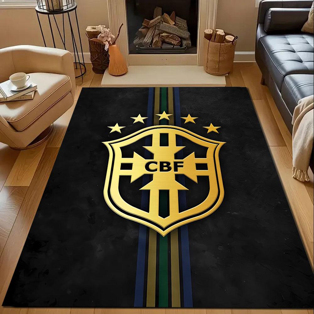 Brazil Football Crest Design Patterned carpet, non slip mat suitable for living room and bedroom sofas