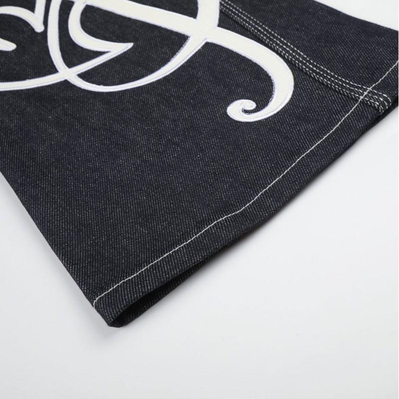 Unisex Streetwear Denim Pants With Musical Note Patch Relaxed Fit Wide Leg Jeans Casual Wear