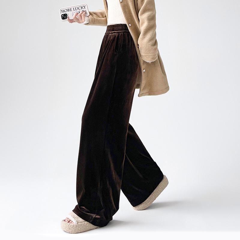 Женские брюки палаццо из золотого бархата на осень и зиму, свободные, с высокой посадкой, повседневные, драпирующиеся, прямые, длинные брюки-швабры