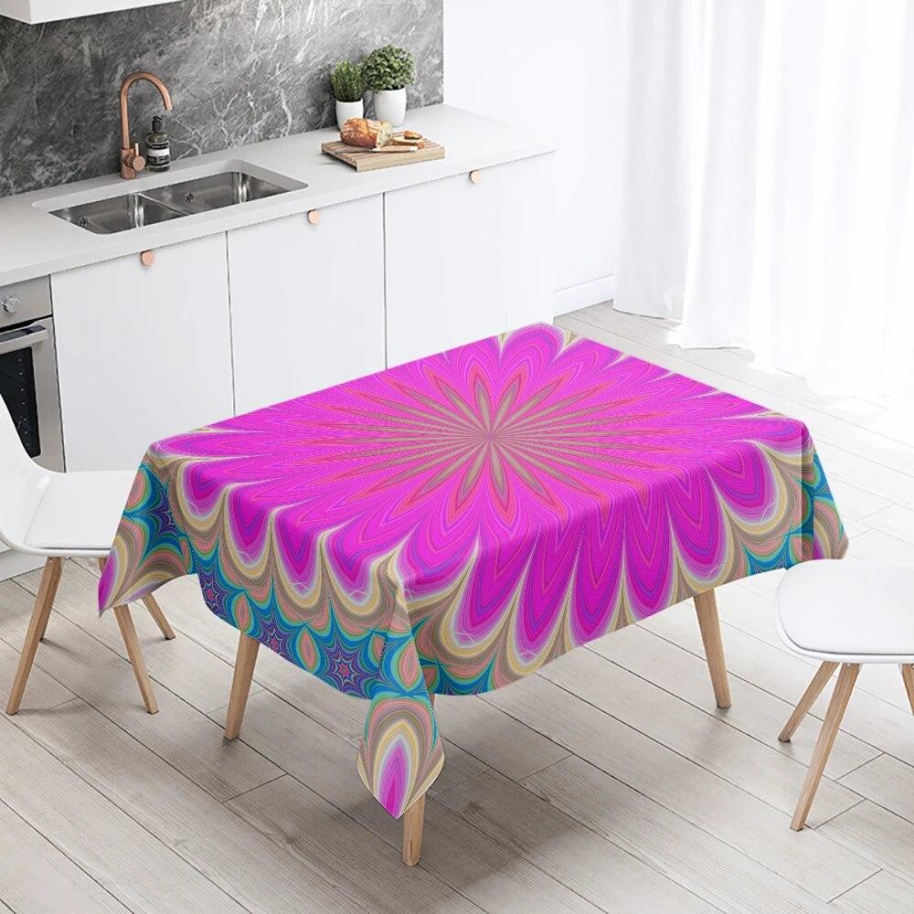 Психоделический геометрический узор мандалы, прямоугольная скатерть, водонепроницаемая и маслостойкая, украшение для свадебного ресторана, кухонного стола