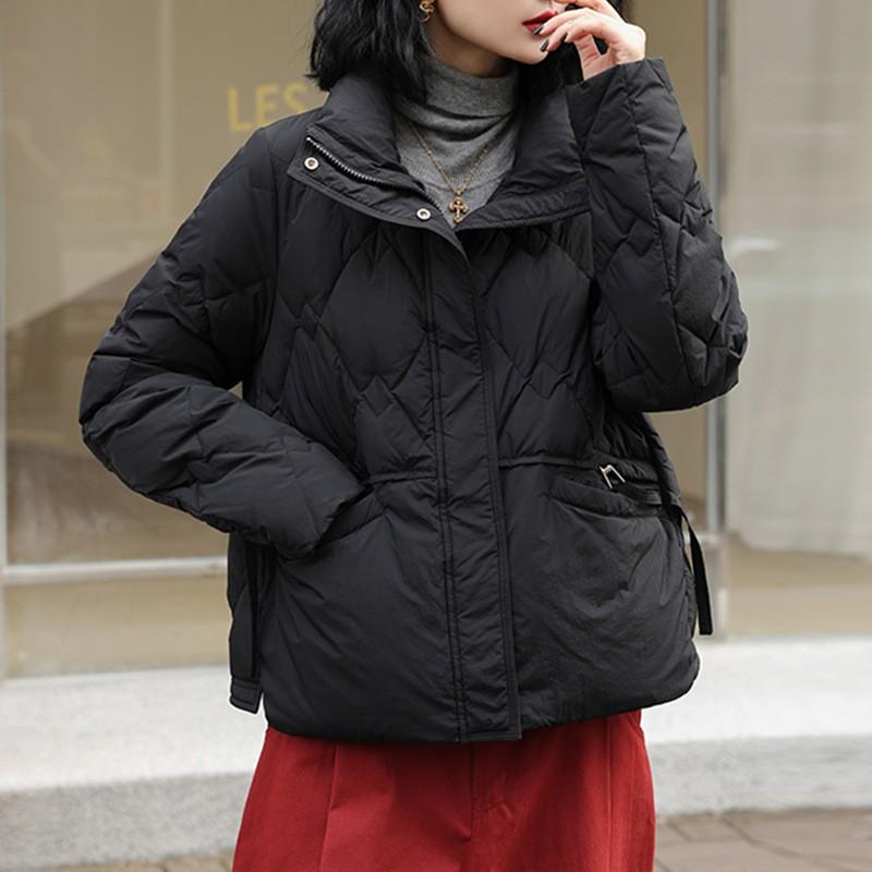 Womens Short Down Jacket Winter Warm Puffer Coat With Stand Collar 50% Duck Fill Lightweight Petite