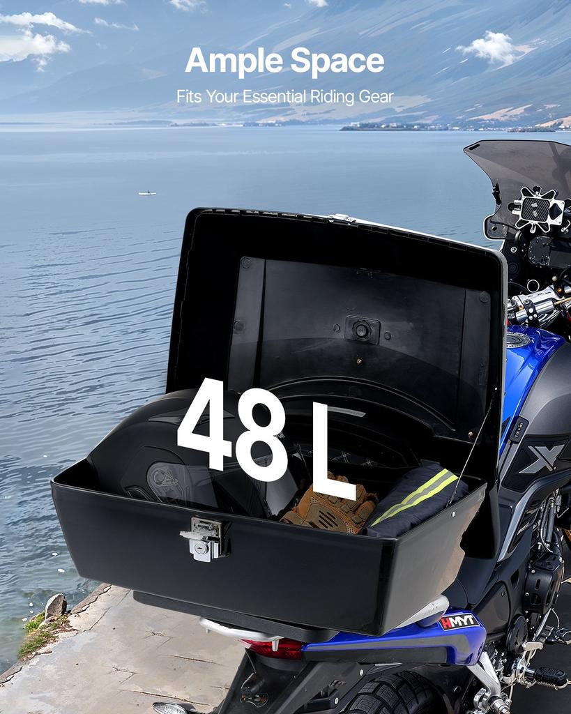 VEVOR Motorcycle Top Case, Universal Durable PP Material Motorbike Tail Box with Reflective Panel