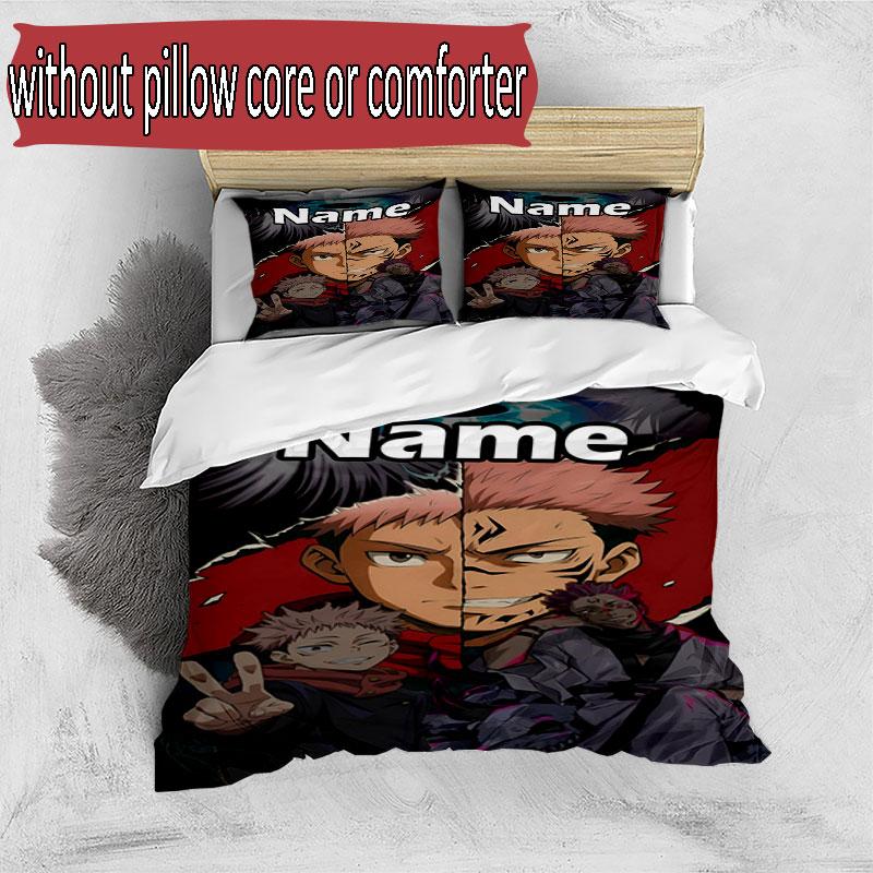 3pcs Duvet Cover Set (1*Duvet Cover + 2*Pillowcase, Without Core), Custom Name Jujutsu Kaisen Pattern Bedding Set, Home Bedroom Decor Gift