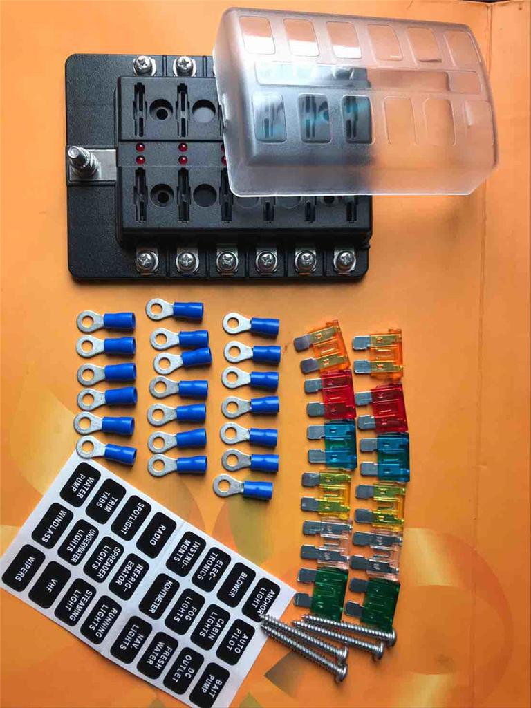 12 Way Fuse Box Car Truck Standard ATO ATC Blade Fuse Block Holder LED Indicator