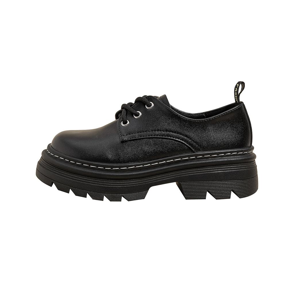 Weiwei girl 1388-1 круглые мокасины женские на платформе в британском стиле маленькие кожаные туфли со шнуровкой толстый каблук увеличивающий высоту одинарные туфли